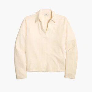 NWOT J. Crew Ivory Soft Terry Polo Shirt Long Sleeve Collared Womens Medium
